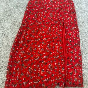 Lulu's Red Floral Maxi Skirt with Side Slit